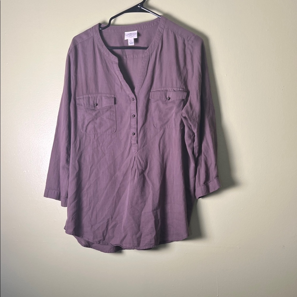 St. John's Bay Mauve brown Button-Up Blouse 100% cotton